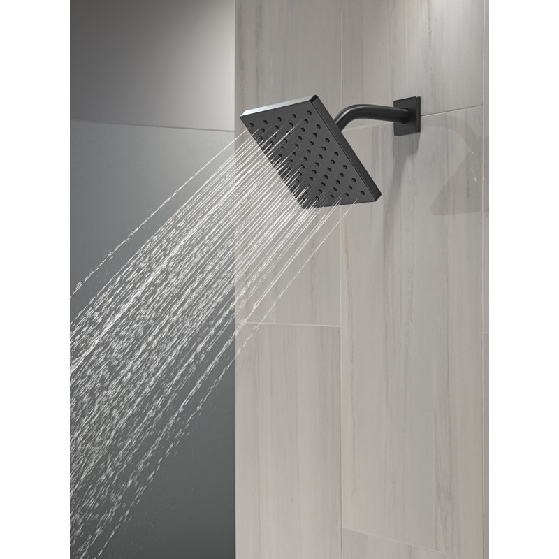 Delta Modern Single Spray Matte Black Shower Head, 6 Inch Square Shower Head, 1.75 GPM Flow Rate, Matte Black, Matte Black