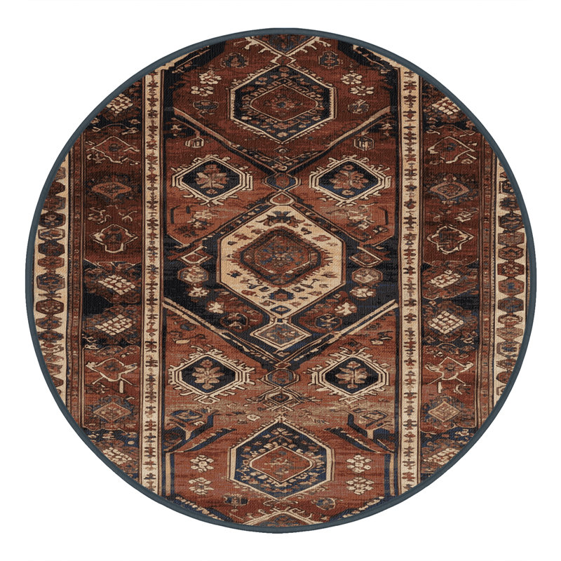 Machine Washable Persian Brown Area Rug, Round 5'