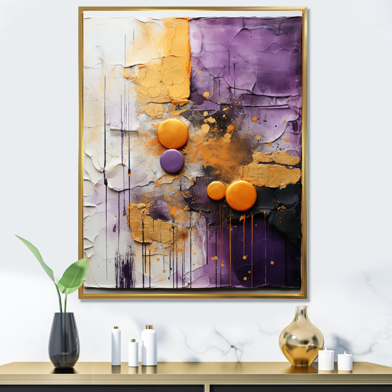 Or abstrait mauve fractal II sur toile, Cadre flottant doré, H 32 po x l 24 po x P 1 po