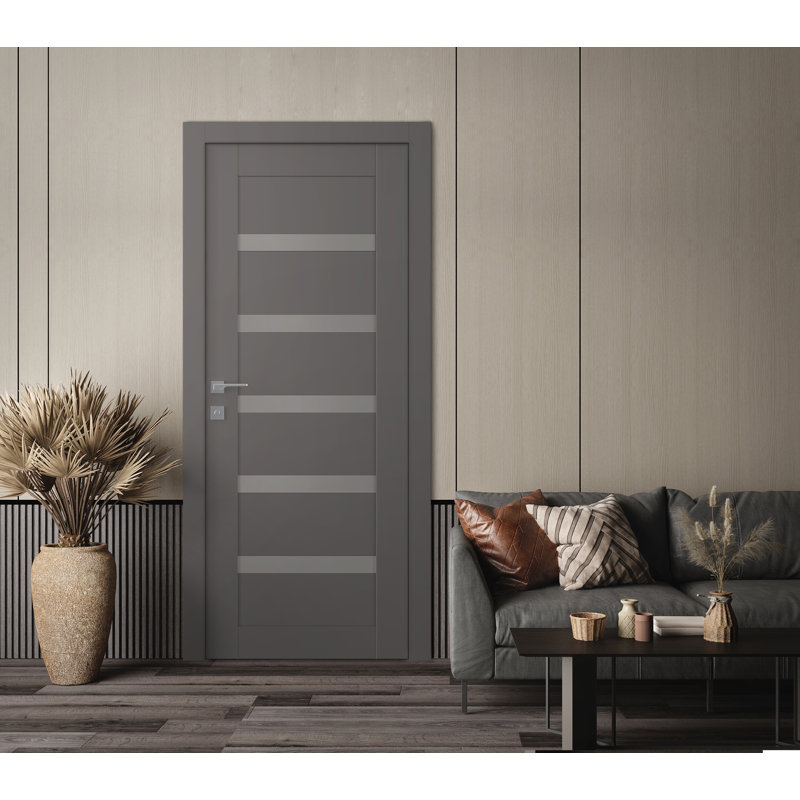 Leora Solid + Manufactured Wood Paneled without Installation Hardware Kit Slab Door, Black Matte, 31.75" x 79.37"