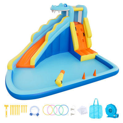 Jeu gonflable gonflable, glissade d'eau gonflable 11,6 x 13,1 x 7,7 pi, château gonflable avec zone de rebond, mur d'escalade, piscine et jet d'eau, pour 3 à 4 enfants de 3 à 8 ans