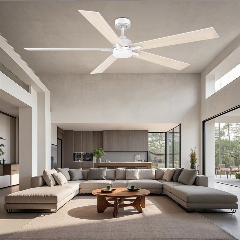 Ventilateur de plafond moderne à 5 pales avec lumières, télécommande et contrôle Alexa, moteur à courant continu silencieux, à intensité variable, intérieur extérieur