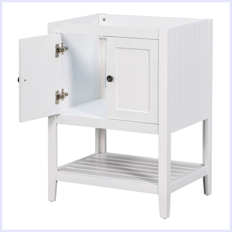 Armoire de rangement moderne pour salle de bain avec portes et tablette ouverte, Blanc