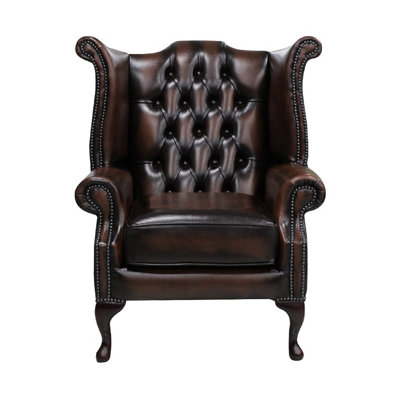 High Back Chesterfield Upholstered Full Grain Leather Wingback Chair