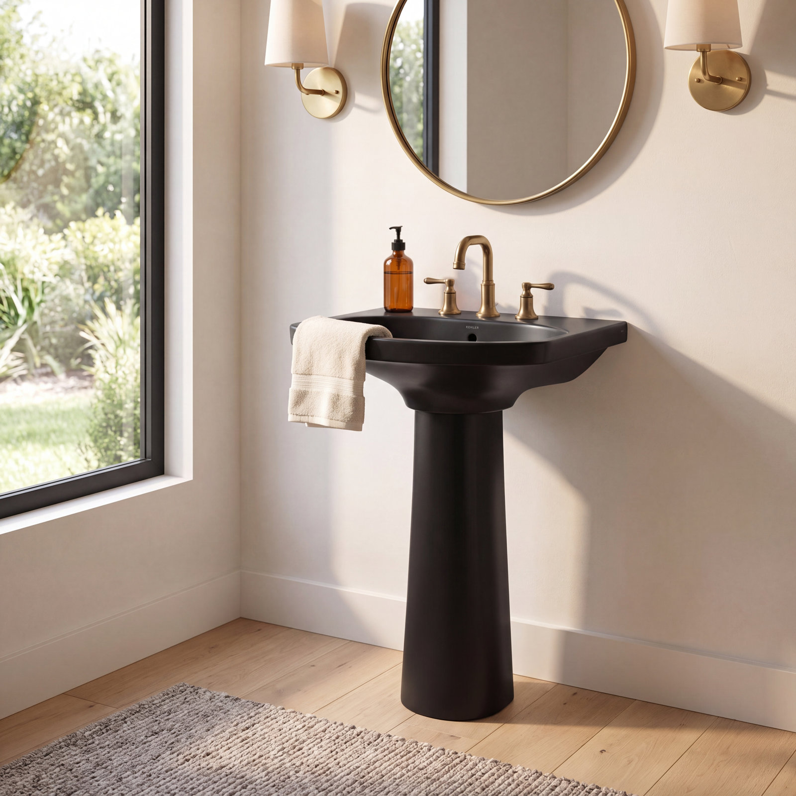 Cimarron U-Shape Pedestal Bathroom Sink, Black , 8'' Centers