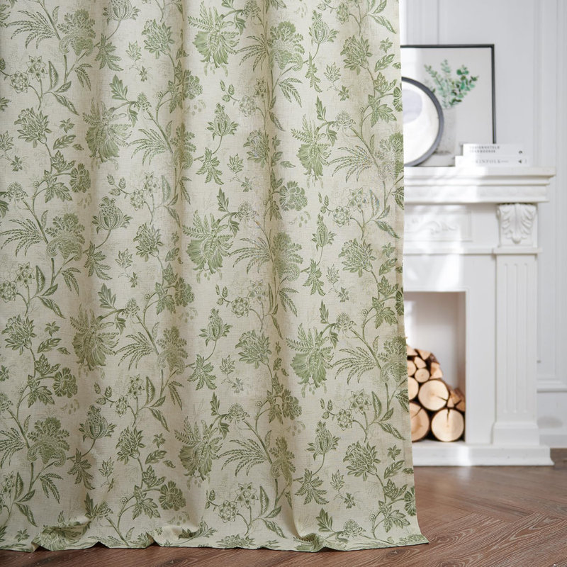 Whiteny Floral Semi-Sheer Curtain, 50" W x 63" L, Sage Green