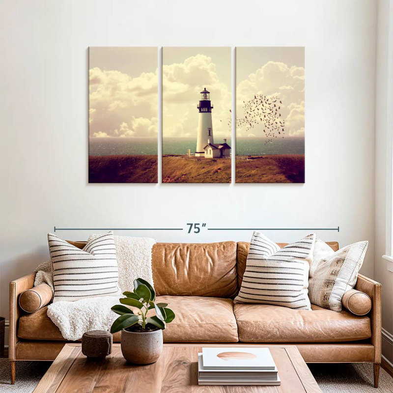 Vieux phare blanc Aletra, H 36 po x l 57 po