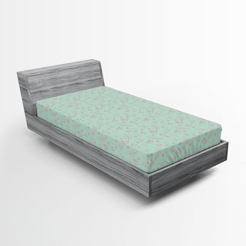 Ensemble de 2 draps-housse dégradés Ambesonne bleu sarcelle très clair bleu pâle et blanc, Corail, vert menthe / floral