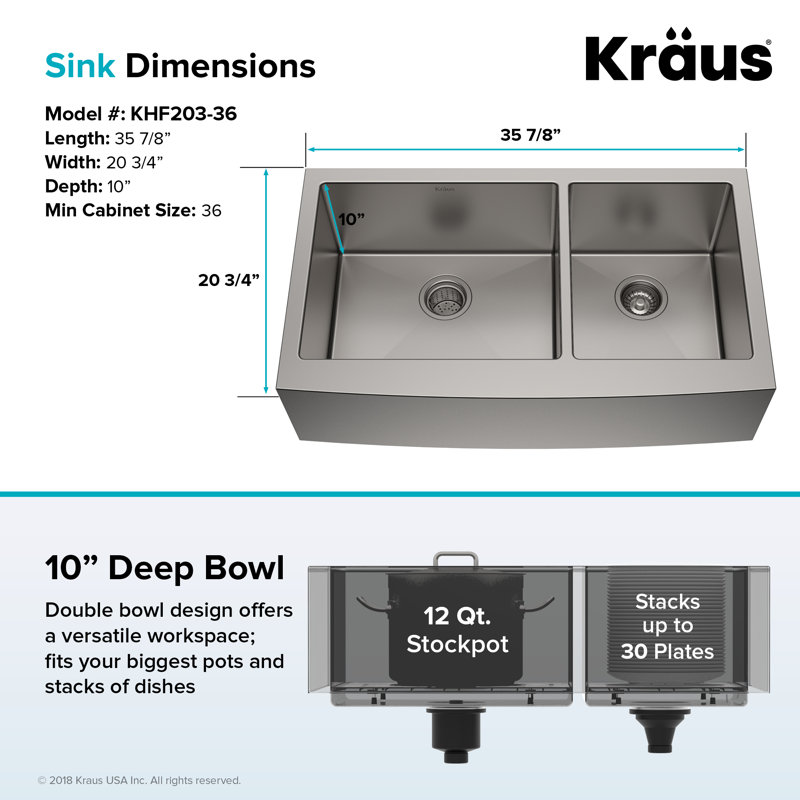 36-Inch Satin Stainless Steel Double Bowl Farmhouse Kitchen Sink