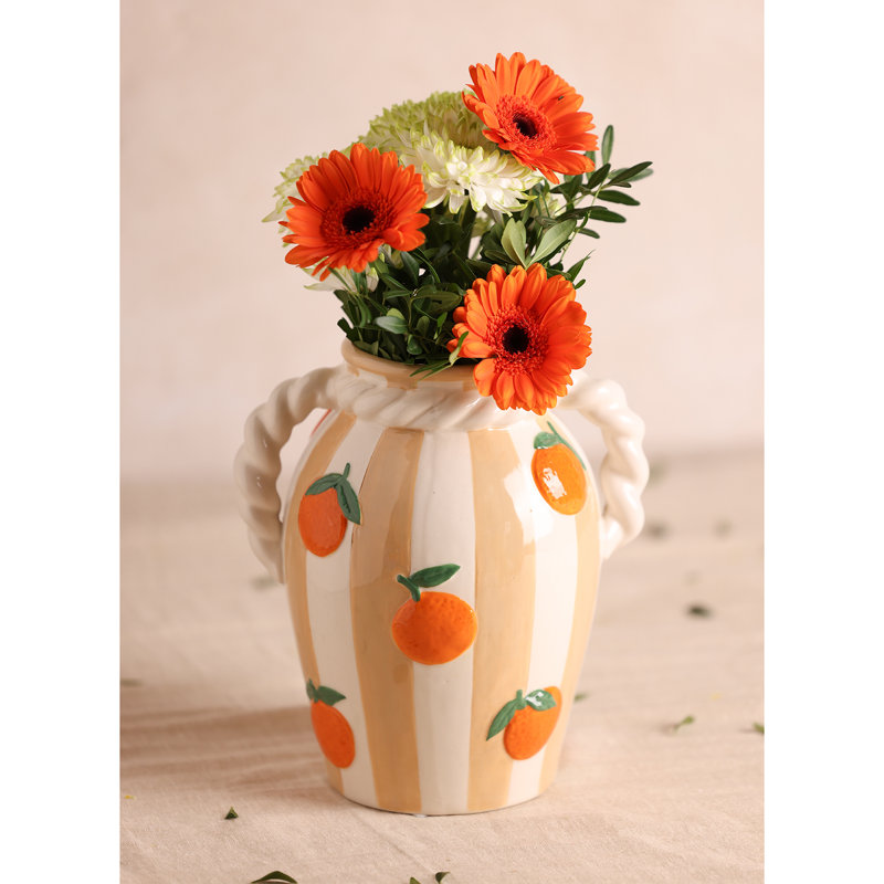 Ceramic Table Vase, White/Orange