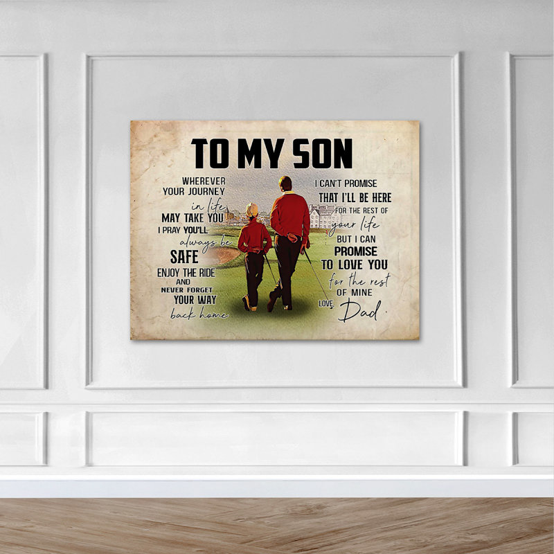 "Père et fils jouant au golf - To My Son", art textuel sur toile tendue, H 11 po x l 14 po x P 2 po