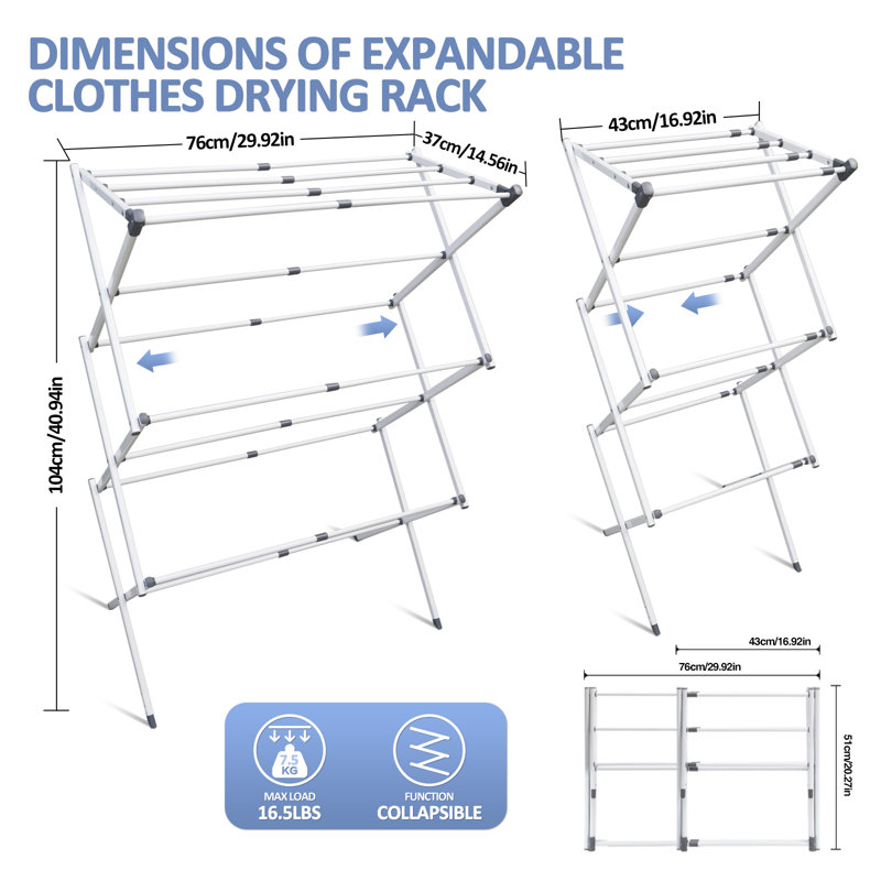 Séchoir à linge pliable télescopique Rebrilliant, blanc