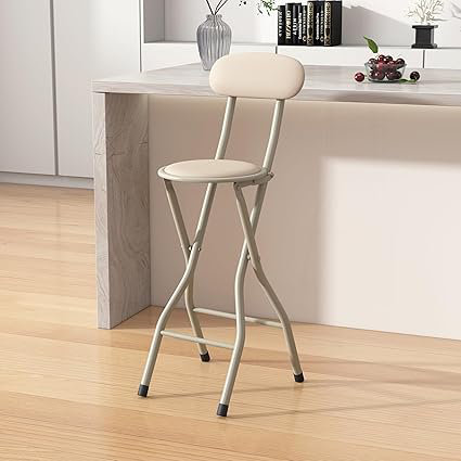 Upholstered Counter Stool with Metal Frame, Beige