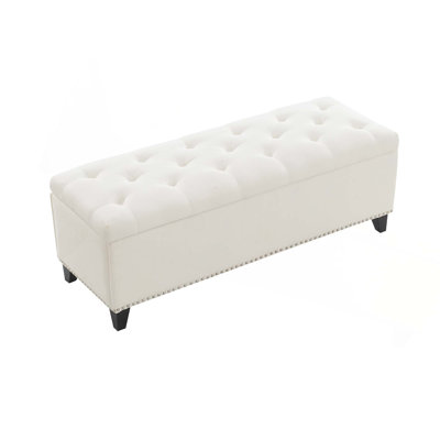 Button-Tufted Storage Ottoman Bench With Safety Hinge For Living Room Entryway Foot Rest