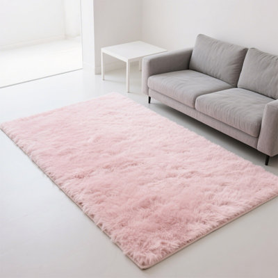 Tapis rose doux moelleux avec envers antidérapant