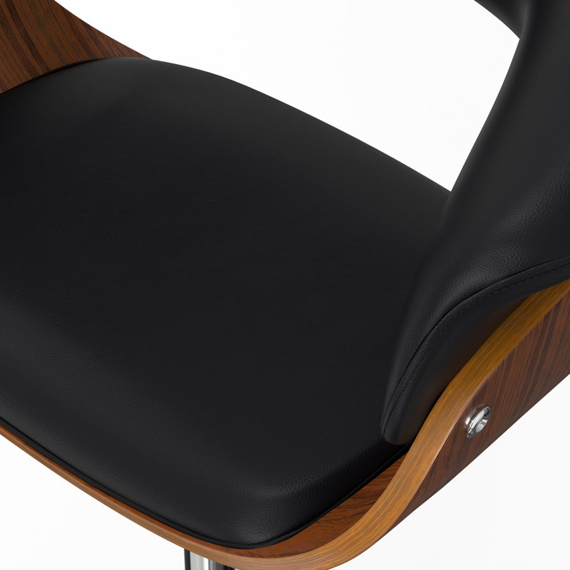 Sheldon Adjustable Swivel Upholstered Mid-Century Modern Bar Stool with Chrome Base, Black