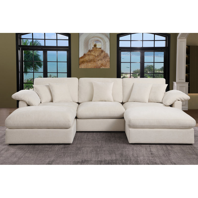 Canapé modulaire en U avec coussins amovibles 5 pièces 112 "en U 112", Beige Chenille