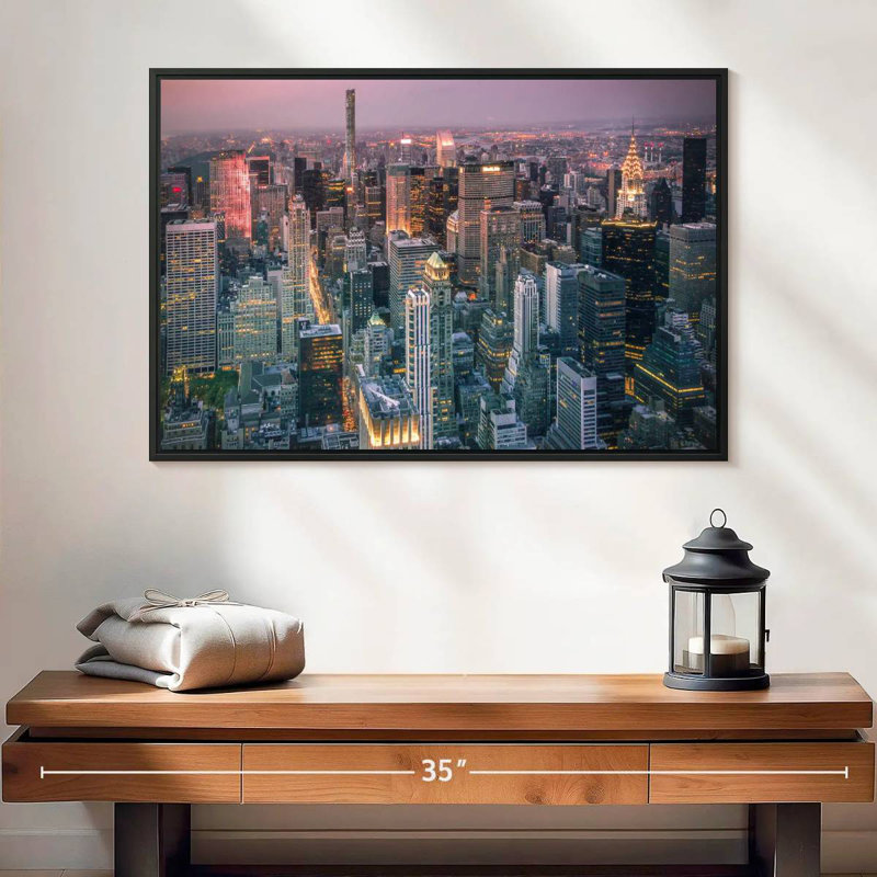 Lumières du paysage urbain de New York, 25 po x 17 po, Cadre flottant noir