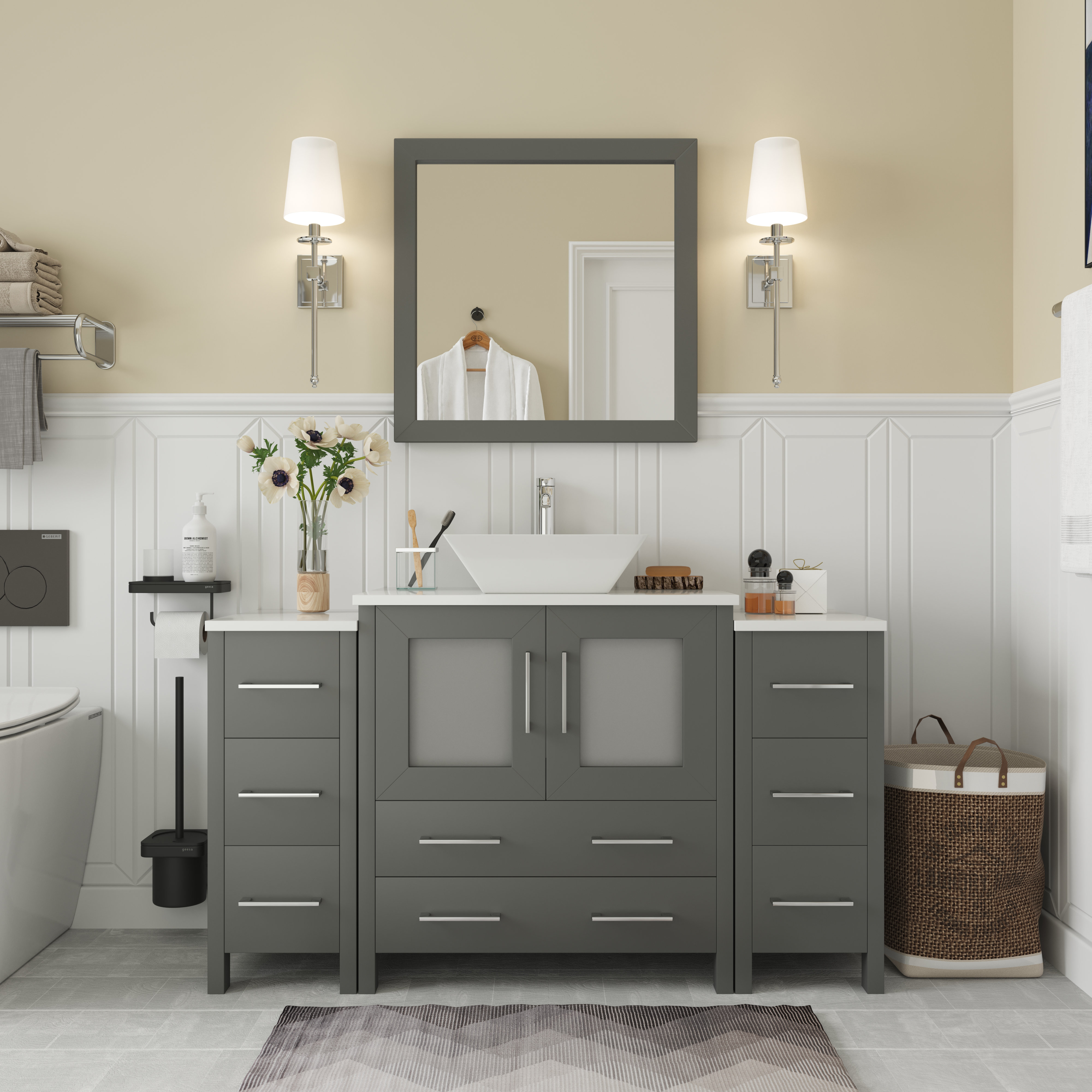 Saur 54'' Free-standing Double Bathroom Vanity with Engineered Stone Vanity  Top