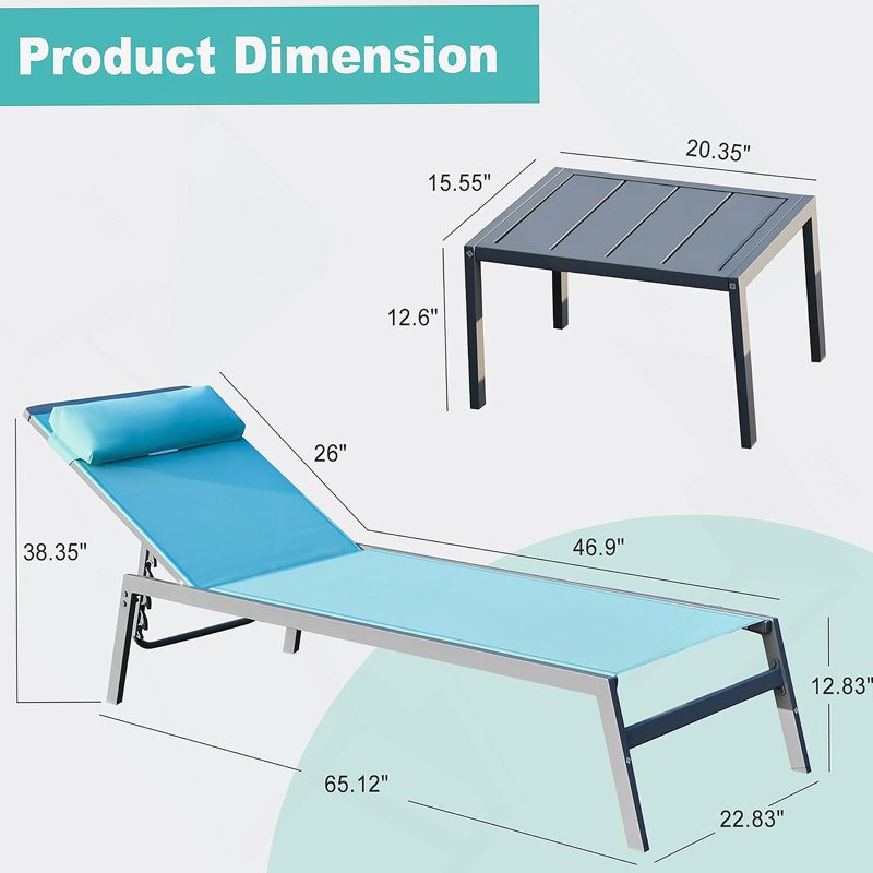 Adjustable Aluminum Patio Chaise Lounge Set With Textilene Fabric, Ideal For Outdoor Relaxation And Sunbathing