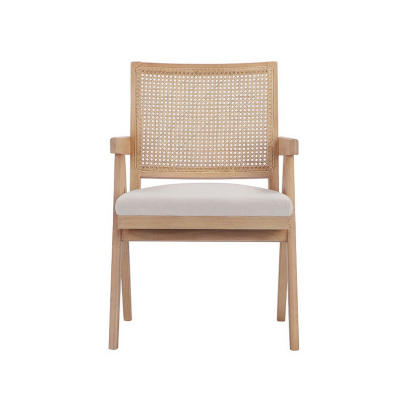 Fauteuil Bassa Isha avec dossier canne, velours, structure en bois, Velours blanc cassé