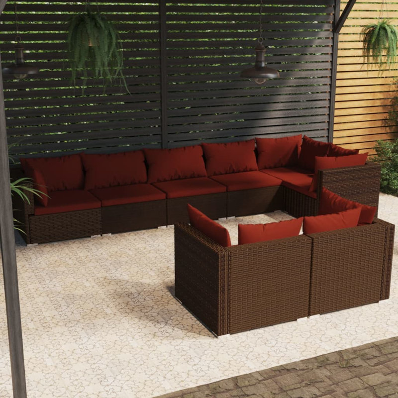 8 Piece Lounge Sofa Seating Group, Cinnamon Red, Brown