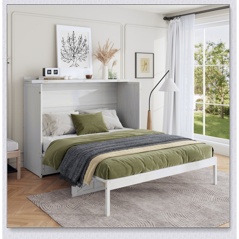 Lit escamotable avec grands tiroirs et port USB, White