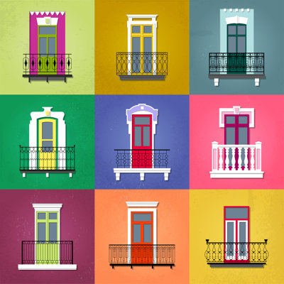 Vintage Balconies Facade by Struvictory - Wrapped Canvas Print