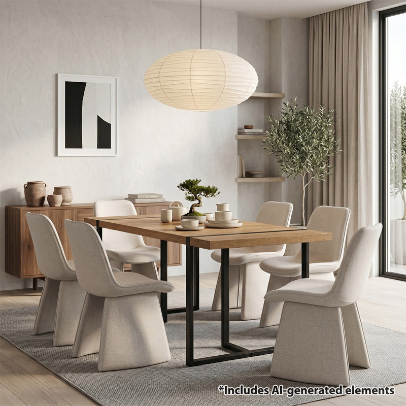 Ensemble de table de salle à manger 7 pièces pour 7 personnes avec chaises rembourrées, Beige