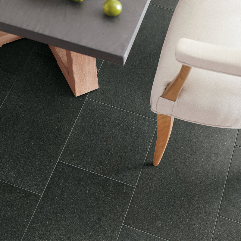 Storm 12'' W x 12'' L Porcelain Stone Look Singular Tile, Charcoal