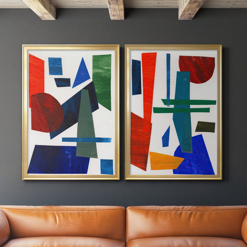 «Colorful Shapes III», toile encadrée de qualité supérieure - prête à être accrochée, Or, H 36,5 po x l 53 po x P 2,5 po