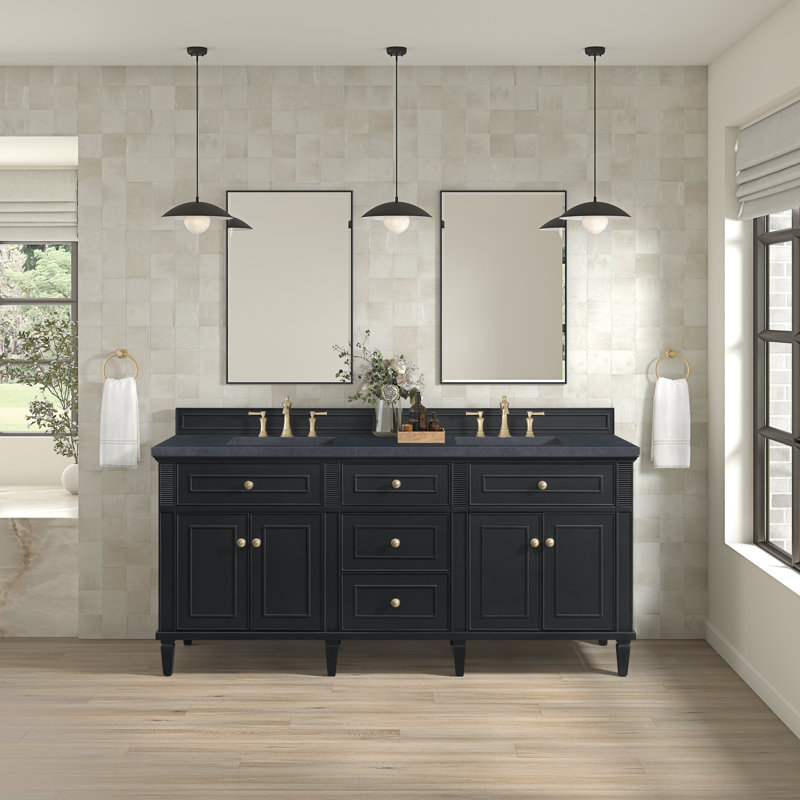 Lorelai 72'' W Double Vanity, Black Onyx, Charcoal Soapstone, 8" Widespread