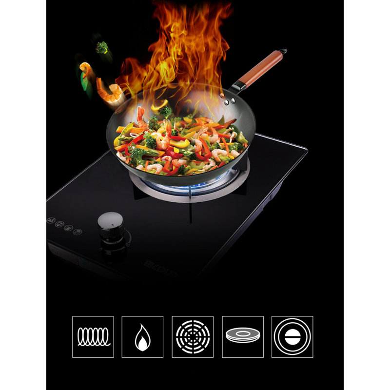 Gril de cuisine à grande surface de cuisson en bois avec wok en fer 12,6 po avec base plate 3,5 lb