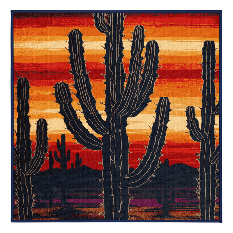 Machine Washable Botanical Purple Area Rug, Square 7'
