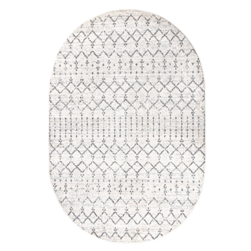 Kateshia Moroccan HYPE Boho Vintage Diamond Cream/Gray Rug, Oval 3' x 5'