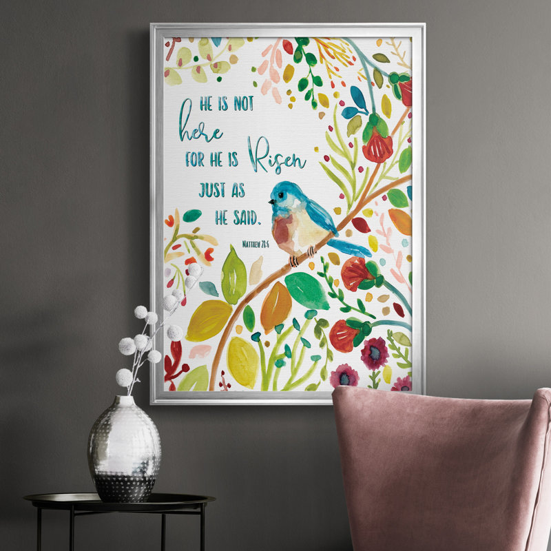 «He Is Risen», art textuel sur toile, H 26,5 po x l 36,5 po x P 1,5 po, Argent