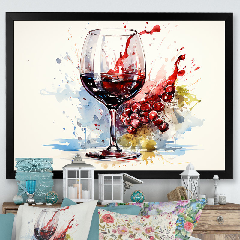 Grape Elegantburgundy Wine I - art mural vin, Cadre d'angle fermé noir, H 24 po x l 32 po x P 1 po