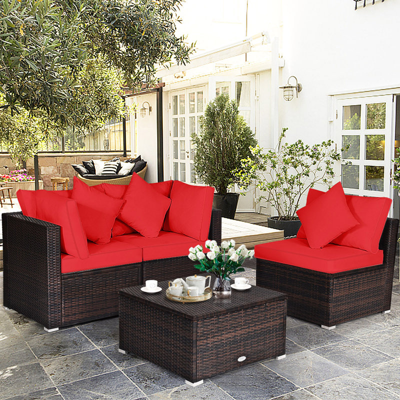 Bridger 4 - Person Patio Conversation Set with Cushions, Red