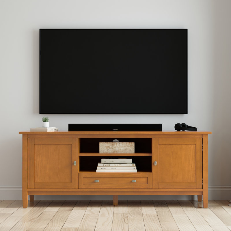 Light Golden Brown Solid Wood 60" TV Media Stand with Cabinets