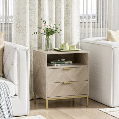 Modern Nightstand for Bedroom, 2 Drawer Nightstand Square Bedside Table End Table with Storage for Bedroom