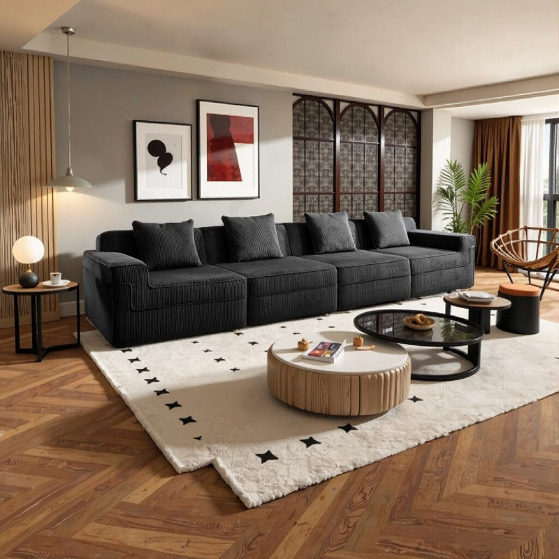 Ensemble de canapé modulaire à 4 places Cloud - Velours côtelé moelleux, conception sans assemblage, coussins décoratifs
