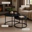 Ensemble de 2 tables basses rondes gigognes, dessus en marbre, structure en métal noir-2050257161