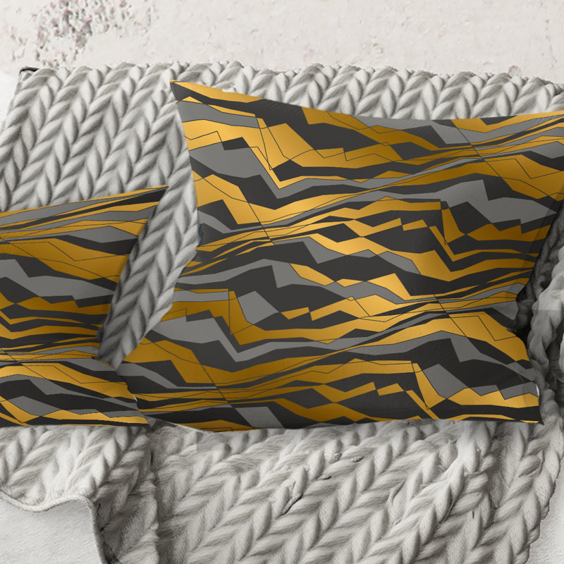 Angled lines and waves pattern - Mid-Century Modern Printed Throw Pillow, 16" x 16"
