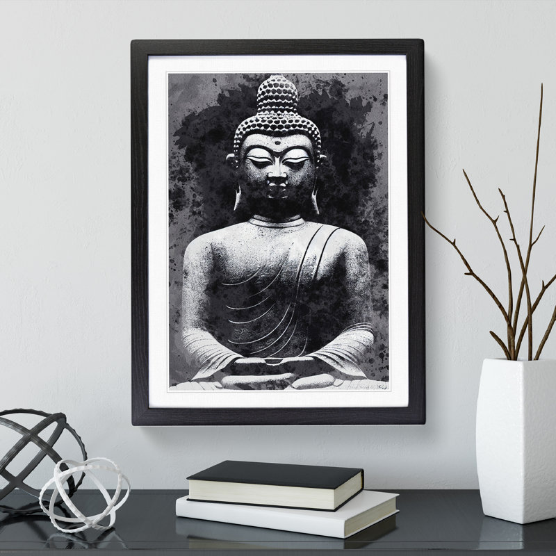 Moody Buddha - Single Picture Frame Painting, 64cm H x 46cm W x 2cm D, Black