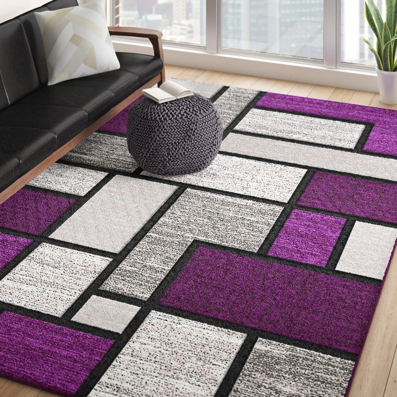 Tapis mauve à motif géométrique Mccampbell, Rectangle 3 pi 9 po x 5 pi 3 po