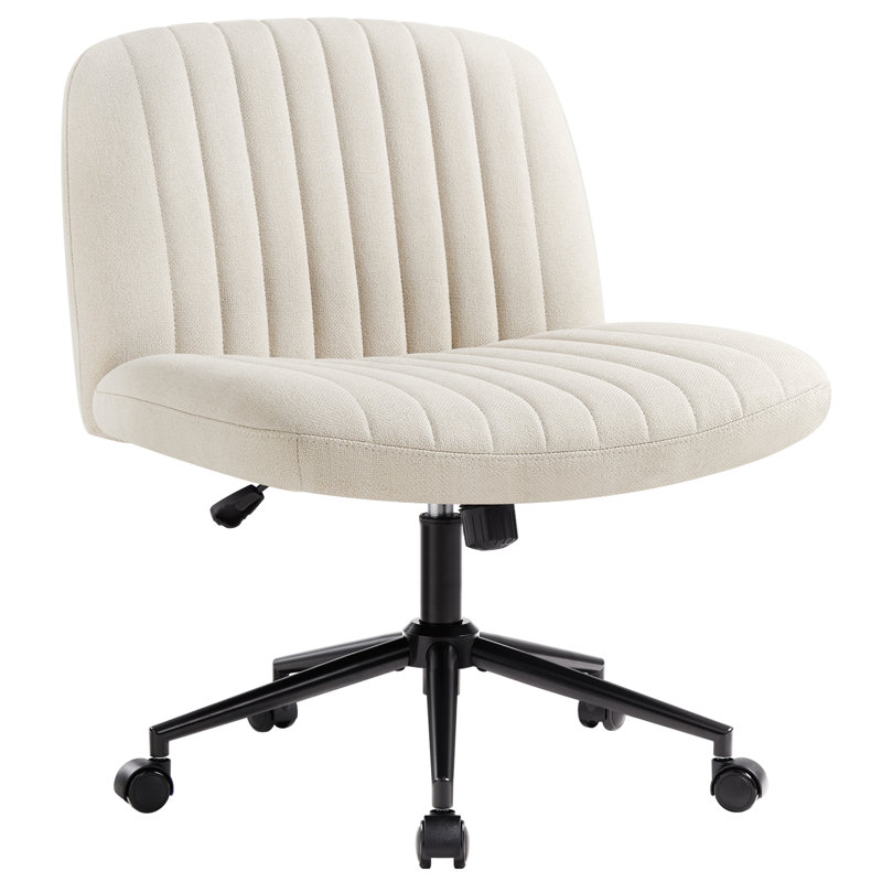 Milicent Armless Wide Desk Chair with Wheels, Linen, Beige