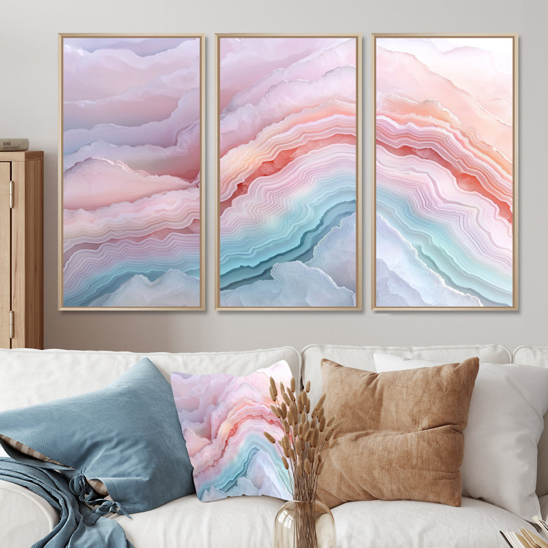 Agate Dream River II - ensemble d'art mural en pierre géode, Natural, Reproduction avec cadre flottant, 28" H x 36" W