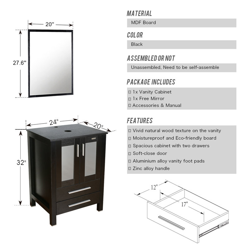 Aidin 72’’ Double Bathroom Vanity Set with Vessel Sink, Faucet, Drain, Black, Black