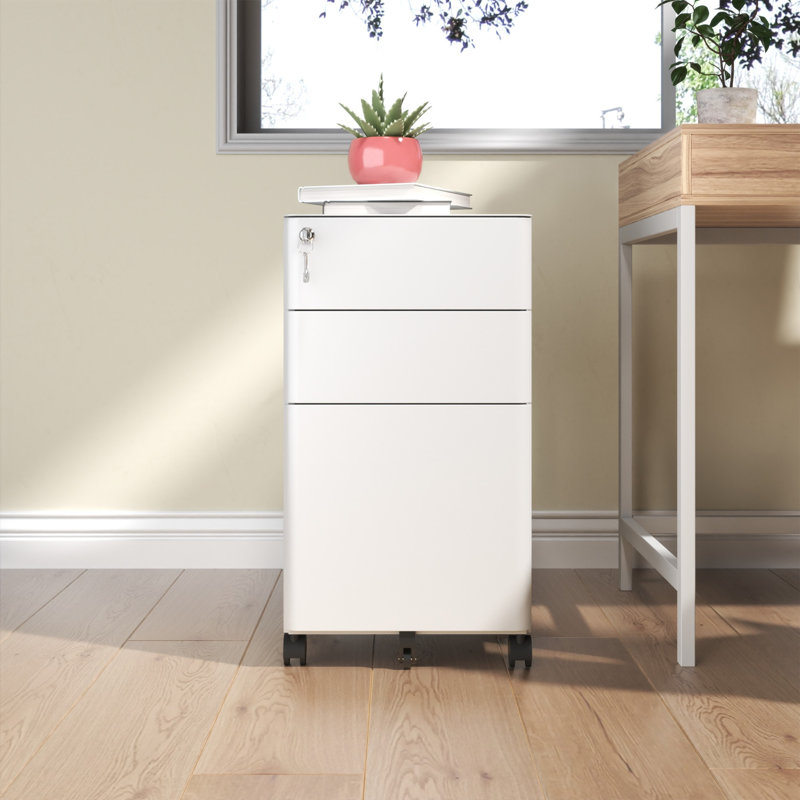 ?3-drawer Mobile File Cabinet With Lock?–On Wheels, Two Shallow & One Deep Drawers, Fully Assembled For Office/home, White
