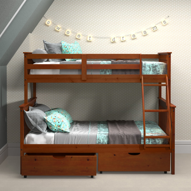 Delroy Twin over Full 2 Drawer Solid Wood Standard Bunk Bed, Espresso
